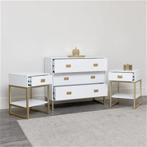 Large 3 Drawer Chest of Drawers and Pair of Bedside Tables - Elle White Range