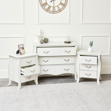 Large 3 Drawer Chest of Drawers & Pair of Bedside Tables - Elizabeth Ivory Range