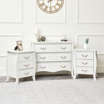 Large 3 Drawer Chest of Drawers & Pair of Bedside Tables - Elizabeth Ivory Range