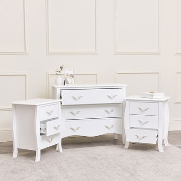 Large 3 Drawer Chest of Drawers & Pair of Bedside Tables - Elizabeth White Range