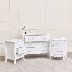 Large 3 Drawer Chest of Drawers & Pair of Bedside Tables - Elizabeth White Range