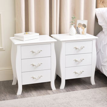 Large 3 Drawer Chest of Drawers & Pair of Bedside Tables - Elizabeth White Range