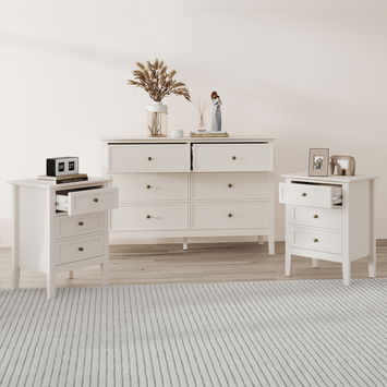 Large 6 Drawer Chest of Drawers and Pair of 3 Drawer Bedside Tables - Rowley Pale Cream Range