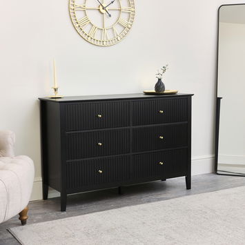 Large 6 Drawer Chest Of Drawers and Pair Of Bedside Tables - Hales Black Range
