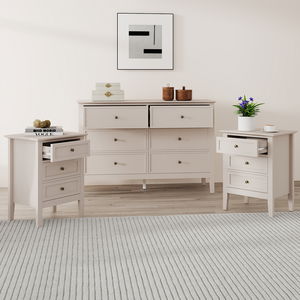 Large 6 Drawer Chest of Drawers and Pair of one Drawer Bedside Tables - Rowley Pale Cream Range