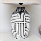 Large Abstract Monochrome Table Lamp with Beige Linen Shade
