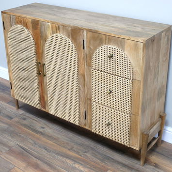 Large Acacia Wood Rattan Sideboard