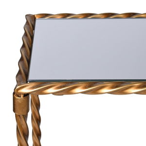 Large Antique Gold & Glass Twist Metal Console Table