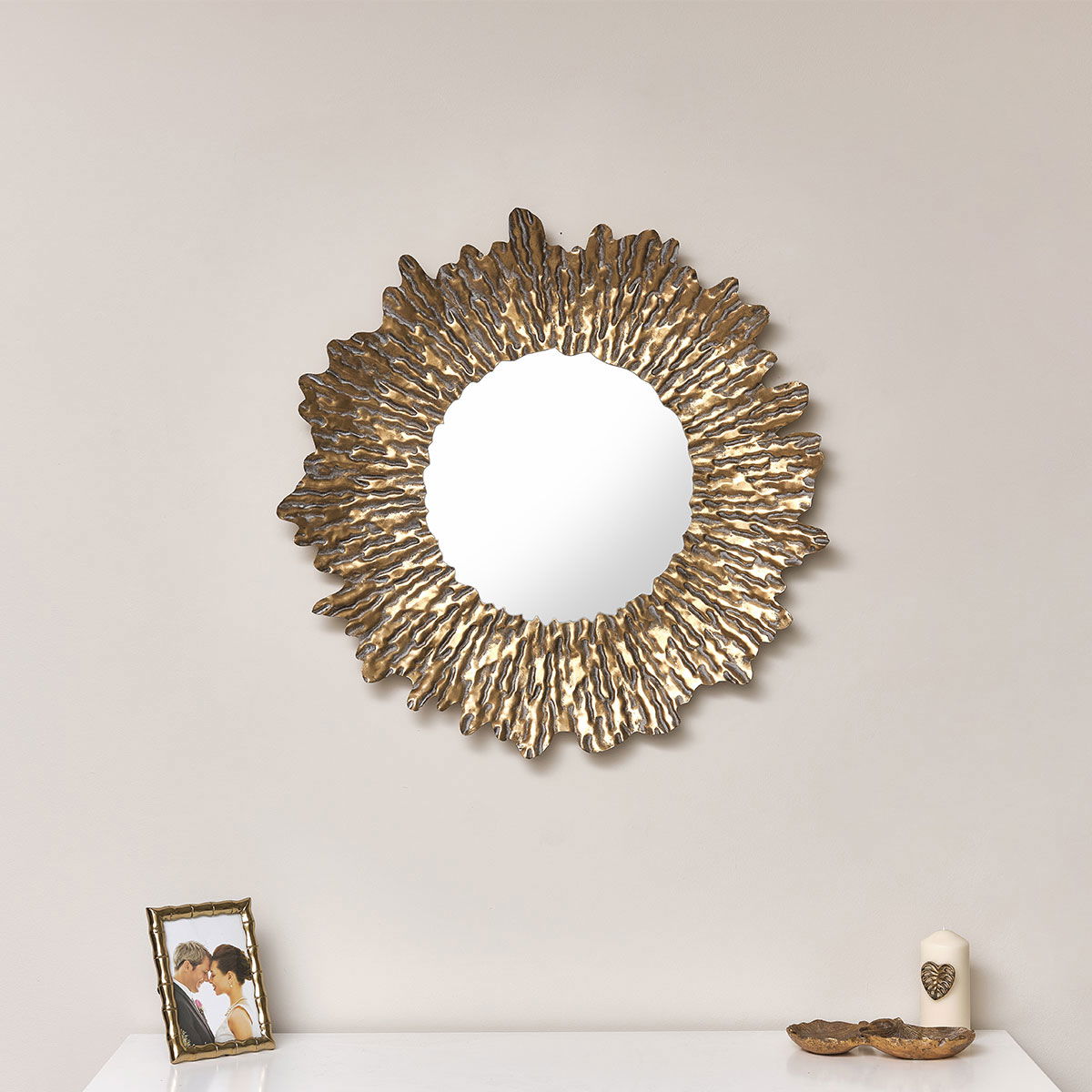 Large Antique Gold Round Sunburst Mirror - 74cm x 74cm | Melody Maison