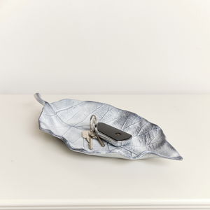 Large Antique Grey Bay Leaf Shaped Trinket Tray - 36cm Large Antique Grey Bay Leaf Shaped Trinket Tray - 36cm