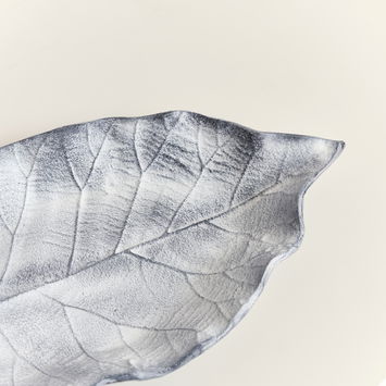 Large Antique Grey Bay Leaf Shaped Trinket Tray - 36cm