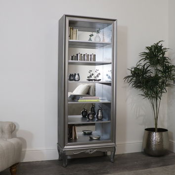 Large Antique Silver Mirrored Bookcase - Tiffany Range