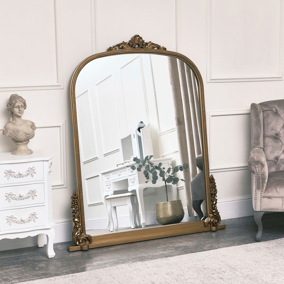 Extra Large Arch Antique Gold Ornate Overmantle Mirror 152cm x 128cm