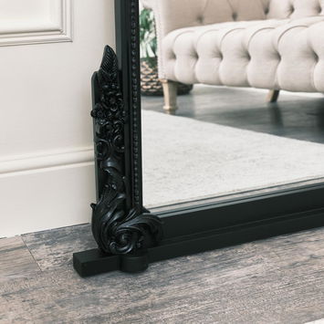 Large Arch Black Ornate Overmantle Mirror - 152cm x 128cm