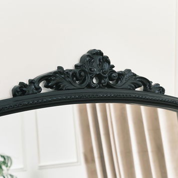 Large Arch Black Ornate Overmantle Mirror - 152cm x 128cm