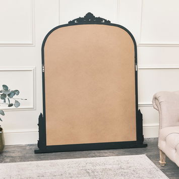 Large Arch Black Ornate Overmantle Mirror - 152cm x 128cm