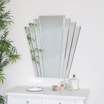 Large Art Deco Fan Frameless Wall Mirror