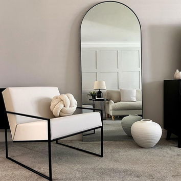 Large Black Arched Mirror 183cm x 80cm