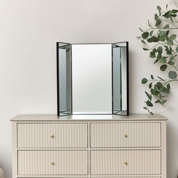 Large Black Dressing Table Triple Mirror - 70cm x 60cm