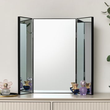 Large Black Dressing Table Triple Mirror - 70cm x 60cm