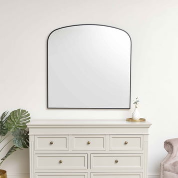 Large Black Framed Arched Wall Mirror 92cm x 91cm