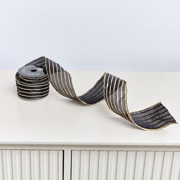 Large Black & Gold Striped Ribbon Christmas Garland - 270cm