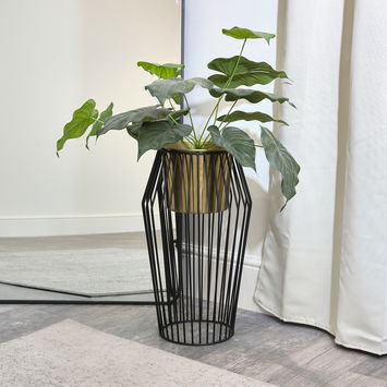 Large Black & Gold Wire Planter Pot Stand - 55cm