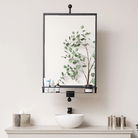 Large Black Rotating Metal Storage Shelf Wall Mirror - 94cm x 51cm 