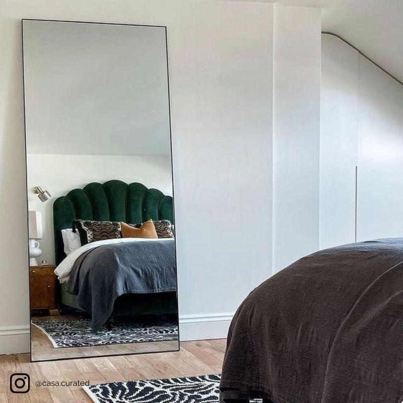 Large Black Thin Frameless Leaner Mirror 80cm x 180cm