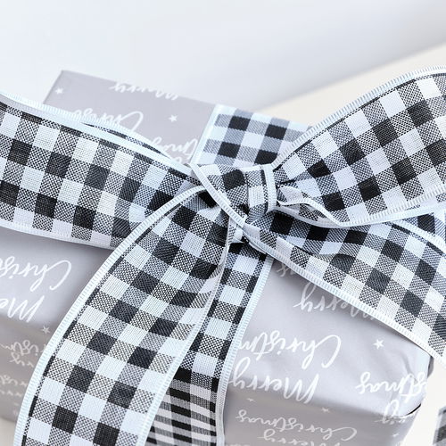 Large Black & White Checked Ribbon Garland - 270cm