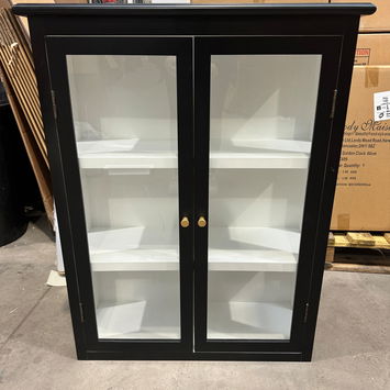 Large Black & White Glass Fronted Wall Cabinet 90cm x 70cm