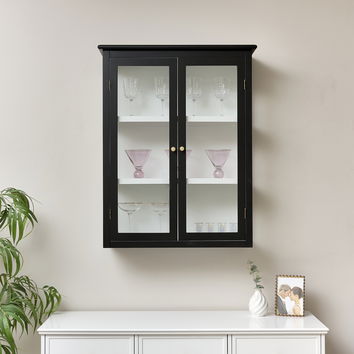 Large Black & White Glass Fronted Wall Cabinet 90cm x 70cm