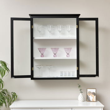 Large Black & White Glass Fronted Wall Cabinet 90cm x 70cm