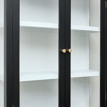 Large Black & White Glass Fronted Wall Cabinet 90cm x 70cm