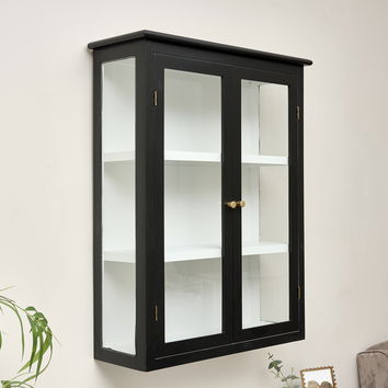 Large Black & White Glass Fronted Wall Cabinet 90cm x 70cm