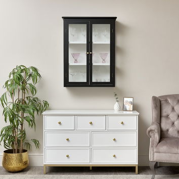 Large Black & White Glass Fronted Wall Cabinet 90cm x 70cm