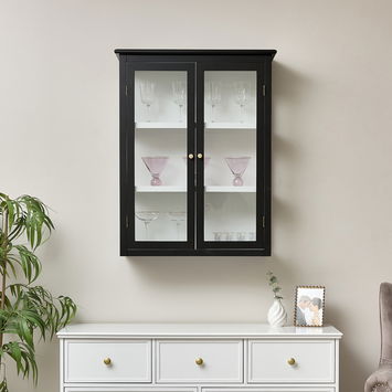 Large Black & White Glass Fronted Wall Cabinet 90cm x 70cm