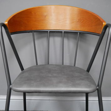 Large Black & Wooden Retro Inspired Dining Chair