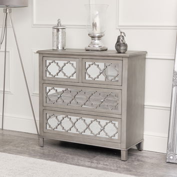 Large Boho Silver Mirrored Chest of Drawers - Sabrina Silver Range