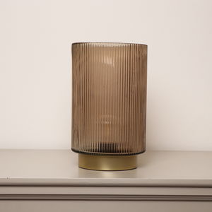 Large Brown Ribbed Glass Ambient Table Lamp