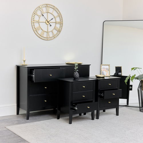 Large Chest of Drawers and Pair of Bedside Tables - Hales Black Range