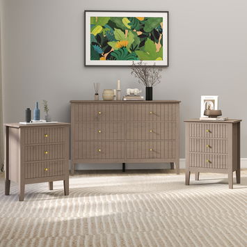 Large Chest of Drawers and Pair of Bedside Tables - Hales Pale Wood Range