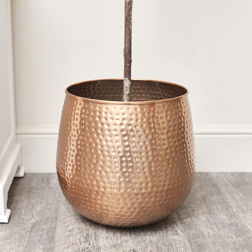 Large Copper Hammered Metal Planter