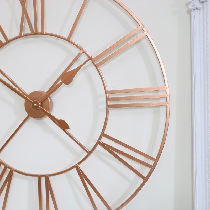 Large Rose Gold Copper Metal Skeleton Clock 80cm x 80cm 