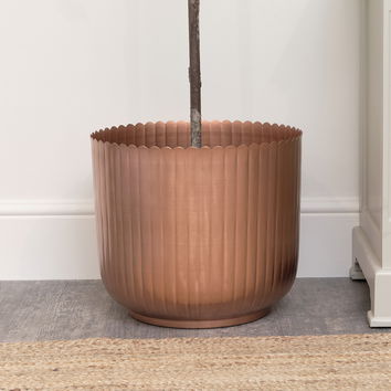 Large Copper Scalloped Metal Planter