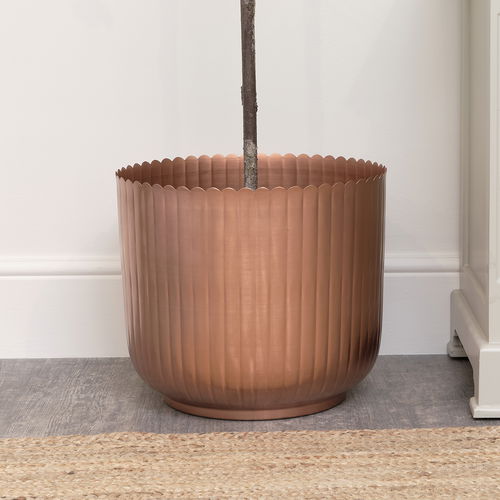 Large Copper Ribbed Metal Planter