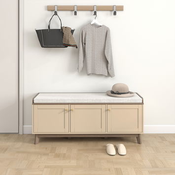 Large Cream Hall Storage Bench with Cushioned Seat - Oswin Range
