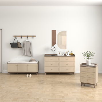 Large Cream Hall Storage Bench with Cushioned Seat - Oswin Range