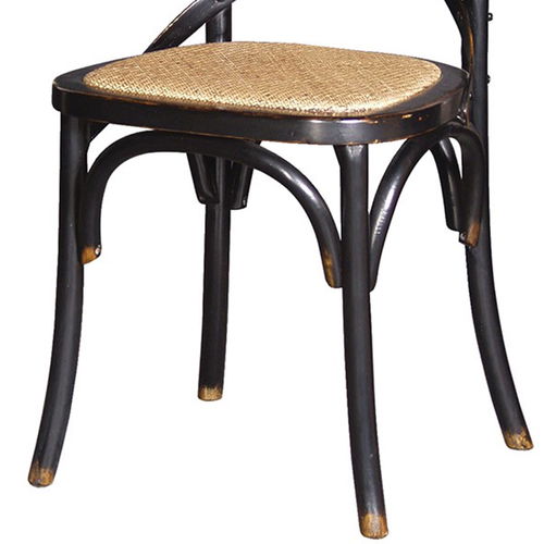 Large Distressed Black Cross Back Wooden Dining Chair