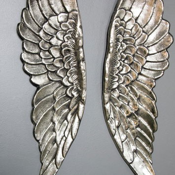 Large Distressed Silver Wall Mountable Wings 